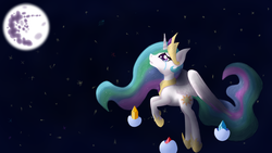 Size: 1920x1080 | Tagged: safe, artist:timid tracks, princess celestia, g4, crying, elements of harmony, female, mare in the moon, moon, solo
