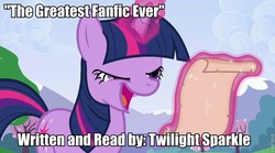 Size: 720x400 | Tagged: safe, twilight sparkle, g4, derp, faic, fanfic, female, image macro, meme, reading, scroll, solo, twilight loves fanfiction