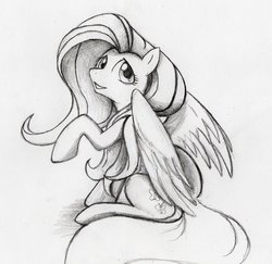 Size: 907x880 | Tagged: safe, artist:jayelle-anderson, artist:otto720, fluttershy, g4, female, monochrome, solo