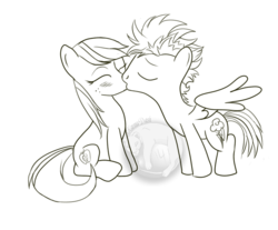 Size: 764x634 | Tagged: safe, artist:karmadash, big macintosh, rainbow dash, g4, female, kissing, macareina, maclellan, male, monochrome, rainbow blitz, rainbow rush, rule 63, ship:rainbowmac, shipping, straight