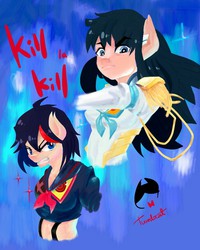 Size: 711x888 | Tagged: safe, artist:tuxedocat-kor, anthro, junketsu, kill la kill, ponified, ryuko matoi, satsuki kiryuin, senketsu