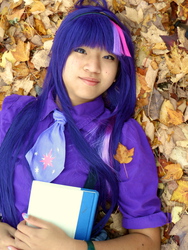 Size: 3240x4320 | Tagged: safe, artist:cookiecrisis, twilight sparkle, human, g4, cosplay, irl, irl human, necktie, on back, photo, solo