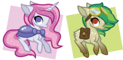 Size: 900x439 | Tagged: safe, artist:ivyhaze, oc, oc only, earth pony, pony, unicorn, female, goggles, mare, saddle bag, solo