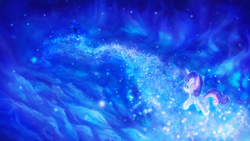 Size: 1920x1080 | Tagged: safe, artist:assasinmonkey, princess luna, sweetie belle, alicorn, pony, unicorn, for whom the sweetie belle toils, g4, dream realm, dream walker luna, dreamscape, duo, female, filly, in the distance, mare, scene interpretation, stars