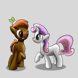 Size: 1500x1500 | Tagged: safe, artist:br-david, button mash, sweetie belle, g4, blushing, crush, female, male, nervous, ship:sweetiemash, shipping, straight