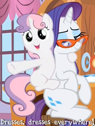 Size: 451x597 | Tagged: safe, screencap, rarity, sweetie belle, pony, unicorn, for whom the sweetie belle toils, g4, glasses, meme, rarity's glasses, x x everywhere