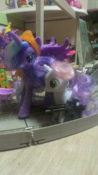 Size: 722x1280 | Tagged: safe, mosely orange, princess luna, rainbowshine, sweetie belle, uncle orange, for whom the sweetie belle toils, g4, my little pony: friendship is magic, brushable, gun, irl, photo, toy, weapon