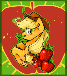 Size: 700x804 | Tagged: safe, artist:xenon, applejack, g4, apple, female, frame, solo, unshorn fetlocks