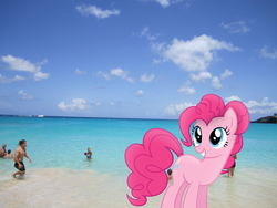 Size: 2592x1944 | Tagged: safe, artist:missbeigepony, artist:mr-blitz, pinkie pie, human, g4, beach, clothes, irl, photo, ponies in real life, solo, swimsuit, vector