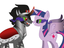 Size: 1024x768 | Tagged: safe, artist:raggyrabbit94, king sombra, twilight sparkle, alicorn, pony, g4, boop, dark magic, female, magic, male, mare, noseboop, ship:twibra, shipping, simple background, sombra eyes, straight, transparent background, twilight sparkle (alicorn)