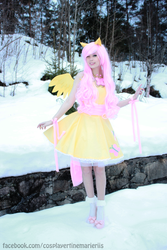 Size: 2000x3000 | Tagged: safe, artist:tinemarieriis, fluttershy, human, g4, clothes, cosplay, dress, element of kindness, high res, irl, irl human, photo, short dress, snow, solo