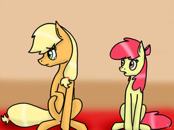 Size: 1024x771 | Tagged: safe, artist:lrusu, apple bloom, applejack, g4, crying