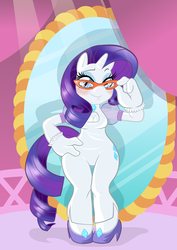 Size: 813x1150 | Tagged: safe, artist:meb90, rarity, anthro, g4, female, glasses, mirror, solo
