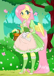 Size: 752x1063 | Tagged: safe, artist:meb90, angel bunny, discord, fluttershy, butterfly, pegasus, rabbit, anthro, g4, animal, forest, letter, when you see it