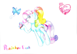Size: 1024x725 | Tagged: safe, artist:lillyflover, rainbow dash (g3), butterfly, g3, g3.5, female, solo, traditional art