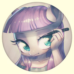 Size: 1024x1024 | Tagged: dead source, safe, artist:frali, maud pie, earth pony, anthro, g4, button, eyeliner, female, makeup, solo