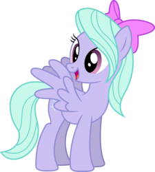 Size: 9012x10000 | Tagged: safe, artist:the-aziz, flitter, pegasus, pony, g4, hurricane fluttershy, absurd resolution, bow, cute, female, hair bow, looking back, mare, open mouth, open smile, simple background, smiling, solo, spread wings, transparent background, vector, wings
