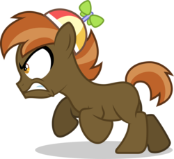 Size: 900x823 | Tagged: safe, artist:lahirien, button mash, earth pony, pony, button's adventures, g4, angry, blank flank, button, colt, duckery in the description, foal, gritted teeth, hat, hooves, male, profile, propeller hat, running, simple background, solo, teeth, transparent background, vector