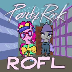 Size: 800x800 | Tagged: safe, artist:snapai, maud pie, pinkie pie, earth pony, pony, g4, album cover, lmfao, parody, rofl