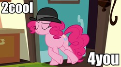 Size: 960x539 | Tagged: safe, edit, edited screencap, screencap, pinkie pie, g4, mmmystery on the friendship express, female, hat, image macro, meme, solo