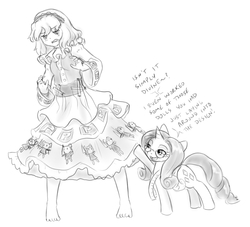 Size: 1011x920 | Tagged: safe, artist:alloyrabbit, rarity, g4, alice margatroid, clothes, crossover, dress, female, mare, monochrome, touhou