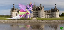 Size: 1794x851 | Tagged: safe, twilight sparkle, alicorn, pony, g4, chateau de chambord, college, female, france, giant pony, giantess, highrise ponies, irl, macro, mare, meme, photo, ponies in real life, twilight sparkle (alicorn)