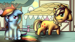 Size: 1024x576 | Tagged: safe, artist:starlight-1234, applejack, rainbow dash, g4, bound wings, cuffs