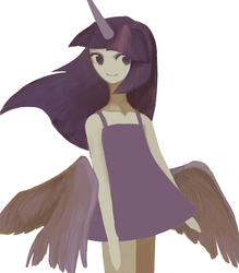 Size: 735x840 | Tagged: safe, artist:ishimaru, artist:ujina, twilight sparkle, human, g4, butt wings, clothes, dress, female, horn, horned humanization, humanized, pixiv, solo, twilight sparkle (alicorn), winged humanization
