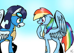 Size: 1024x729 | Tagged: safe, artist:lrusu, rainbow dash, soarin', g4, dirty, female, male, ship:soarindash, shipping, straight