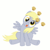 Size: 100x100 | Tagged: safe, artist:daieny, derpy hooves, pegasus, pony, g4, :3, animated, circling stars, confused, cute, dizzy, female, mare, muffin, solo
