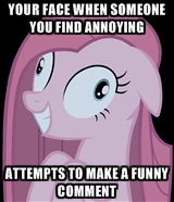 Size: 160x186 | Tagged: safe, pinkie pie, g4, female, image macro, meme, pinkamena diane pie, solo