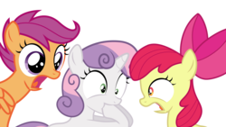 Size: 7000x3938 | Tagged: safe, artist:ex-machinart, apple bloom, scootaloo, sweetie belle, g4, cutie mark crusaders, hoof in mouth, simple background, transparent background, vector