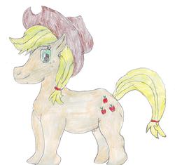 Size: 1142x1072 | Tagged: safe, artist:dinalfos5, applejack, g4, female, simple background, solo, traditional art