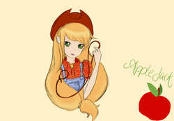 Size: 1000x700 | Tagged: safe, artist:kiwiharuka, applejack, human, g4, female, humanized, solo