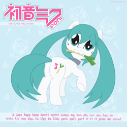 Size: 1200x1200 | Tagged: safe, artist:daieny, pony, crossover, hatsune miku, herbivore, ievan polkka, leek, ponified, solo, vocaloid