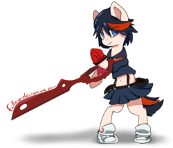 Size: 2030x1732 | Tagged: safe, artist:fallayn, pony, kill la kill, ponified, ryuko matoi, scissor blade, senketsu, solo