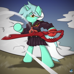 Size: 1500x1500 | Tagged: safe, artist:gamefreakdx, lyra heartstrings, pony, unicorn, g4, bipedal, clothes, female, kill la kill, scissor blade, senketsu, solo