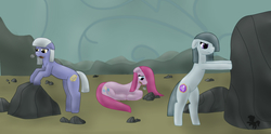 Size: 2914x1451 | Tagged: safe, artist:sharkiity, limestone pie, marble pie, pinkie pie, g4, pinkamena diane pie