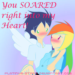 Size: 894x894 | Tagged: safe, artist:platinum-starz, rainbow dash, soarin', human, g4, blushing, card, carrying, female, humanized, male, ship:soarindash, shipping, straight