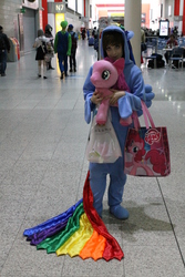 Size: 2848x4272 | Tagged: safe, pinkie pie, rainbow dash, human, g4, clothes, cosplay, costume, irl, irl human, kigurumi, photo