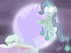 Size: 2048x1536 | Tagged: safe, artist:stuhp, rarity, sweetie belle, ghost, g4, a christmas carol, ball and chain, glowing eyes, jacob marley