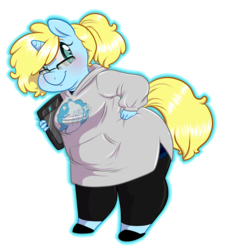 Size: 1600x1778 | Tagged: safe, artist:meb90, oc, oc only, oc:meb90, unicorn, anthro, anthro oc, artist, chubby, clothes, fat, glasses, hoodie, pants, solo, tablet