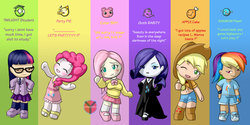 Size: 1024x512 | Tagged: safe, artist:y-mangaka, applejack, fluttershy, pinkie pie, rainbow dash, rarity, twilight sparkle, human, g4, crossover, derail in the comments, humanized, mane six, mysims