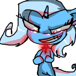 Size: 2000x2000 | Tagged: safe, artist:zombiebunny7, trixie, pony, unicorn, g4, alicorn amulet, bipedal, female, glowing eyes, grin, high res, simple background, solo, transparent background