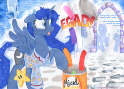 Size: 1250x900 | Tagged: safe, artist:foxxy-arts, princess celestia, princess luna, g4, clothes, pajamas, prank