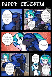 Size: 1500x2200 | Tagged: safe, artist:vavacung, nightmare moon, princess celestia, oc, oc:paper mache, comic:to love god - to love mortal, g4, accidental incest, blue screen of death, comic, eyes closed, fridge horror, implied incest, incest, kissing, madness mantra, magical lesbian spawn, offspring, open mouth, smiling, the implications are horrible, thousand yard stare, wide eyes