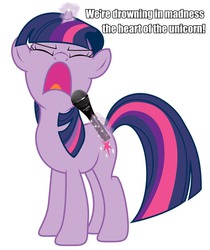 Size: 808x960 | Tagged: safe, edit, twilight sparkle, g4, female, gamma ray, heart of the unicorn, microphone, solo, song reference