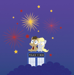 Size: 500x502 | Tagged: safe, artist:daieny, derpy hooves, doctor whooves, time turner, pegasus, pony, g4, cute, female, fireworks, male, mare, new year, ship:doctorderpy, shipping, straight