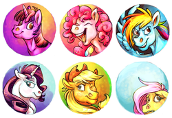 Size: 900x620 | Tagged: safe, artist:katanisk, applejack, fluttershy, pinkie pie, rainbow dash, rarity, twilight sparkle, g4, mane six