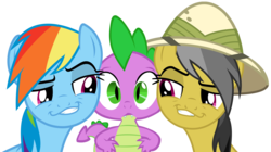 Size: 2522x1416 | Tagged: dead source, safe, hundreds of users filter this tag, vector edit, daring do, rainbow dash, spike, g4, daringspike, female, male, ship:rainbowspike, shipping, show accurate, smugdash, spike gets all the mares, straight